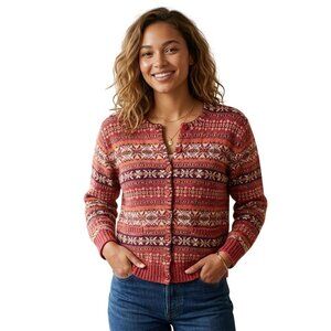 Heirloom Collectibles Red Multicolor Fair Isle Knit Cardigan Sweater Size XL